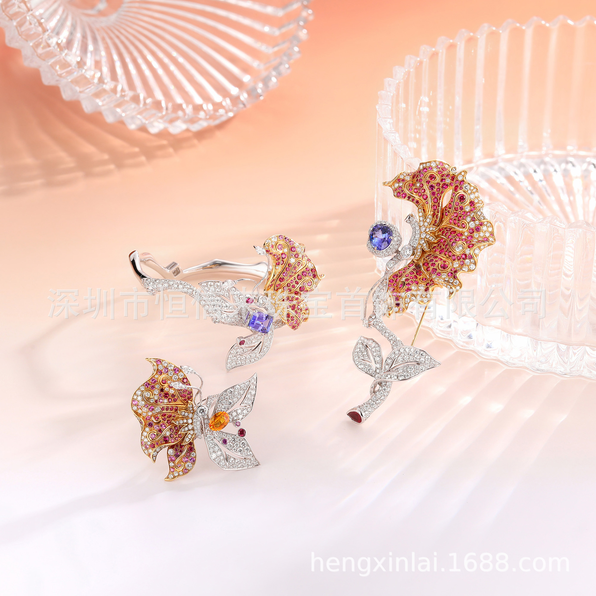 Роскошная брошь из 18K золота с инкрустированными бриллиантами и танзанитом, производство и дизайн высококачественной броши из золота, серебра и меди