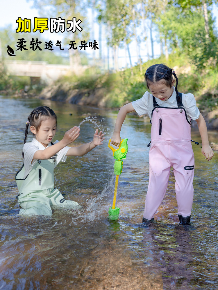Children's water pants play water wading kindergarten waterproof clothes catch the sea boys and girls children rain boots catch fish rain pants Beach