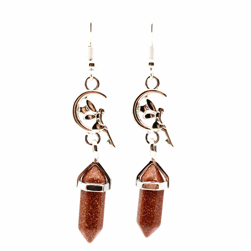 Foreign trade jewelry wholesale Europe and the United States hollow elf crystal hexagonal column ear hook redstone trinkets