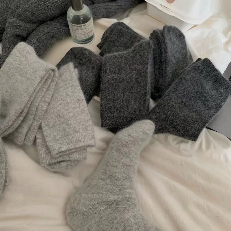 Супер теплые носки из настоящей кроличьей шерсти для женщин, до середины икры, японский стиль