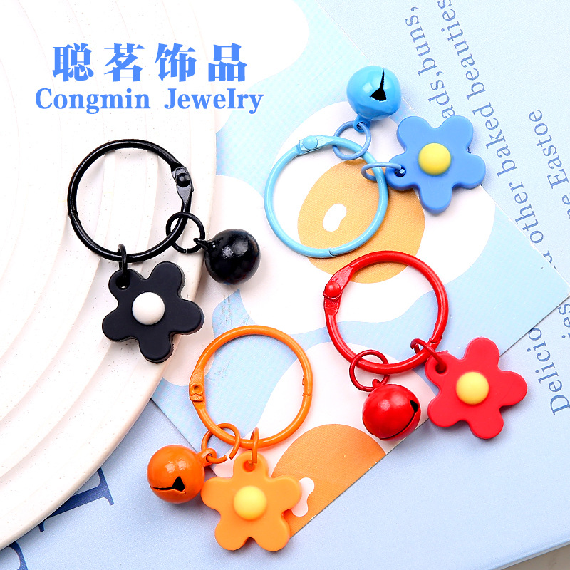 Creative Handmade DIY Jewelry Hangings ins Mixed Color Soft Glue Flower Bell Keychain Girls Bag Jewelry Accessories