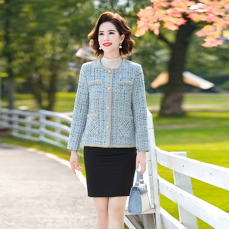 Qiao Yaying 40-50 Years Old Middle-aged Women's Short Top Plaid Chanel Style plus size Mother's Long Sleeve Jacket