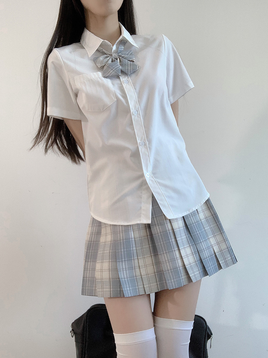 JK Japanese Style Summer Uniform Short Skirt Solid Color Short Sleeve White Shirt Pleated Skirt College Style Student Loose suit