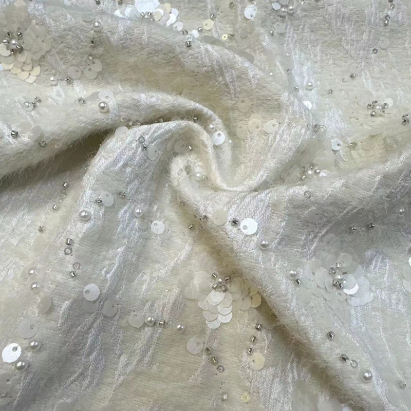 Internet Celebrity Tweed Fabric Woolen Coarse Fabric Gold Silk Bead Embroidery Jacket Autumn and Winter Dress Fabric