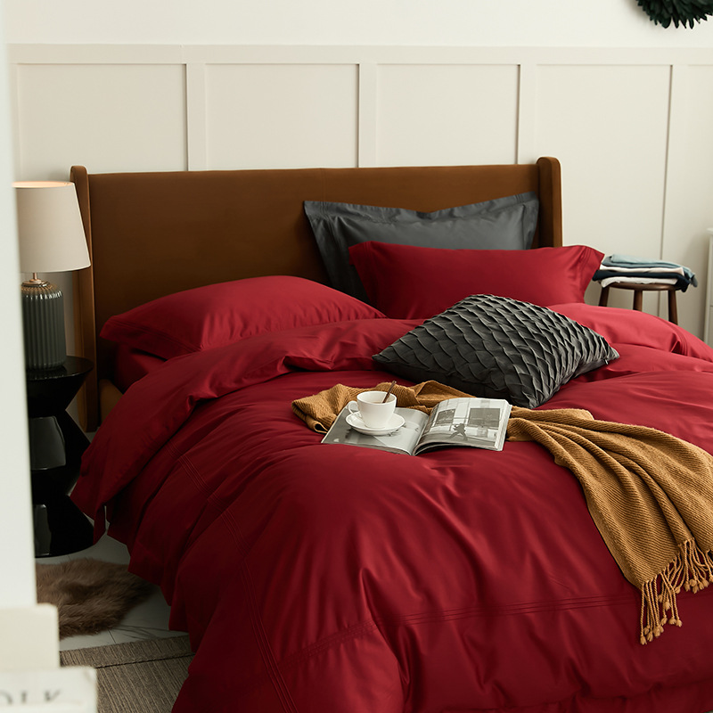 High-grade wedding red four-piece cotton naked sleeping bed sheet Xinjiang long-staple cotton quilt cover 1.8 fitted sheet wedding