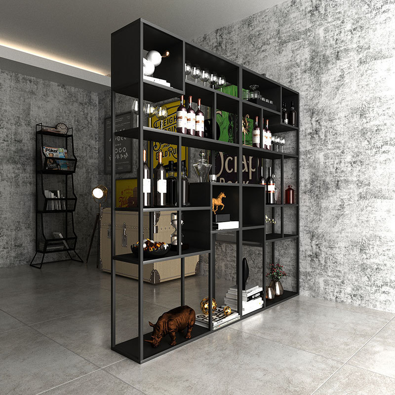 Modern Industrial Storage Rack Iron Bookshelf Decorations Cabinet Floor Screen Partition Entrance Living Room Display Cabinet Rack