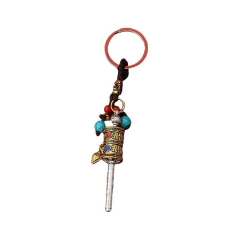 Factory Direct Sales Buddhist Scriptures Prayer Wheel Pendant Prayer Wheel Ethnic Style Xizang Decoration Bag Car Hanging Accessories Key Chain Pendant