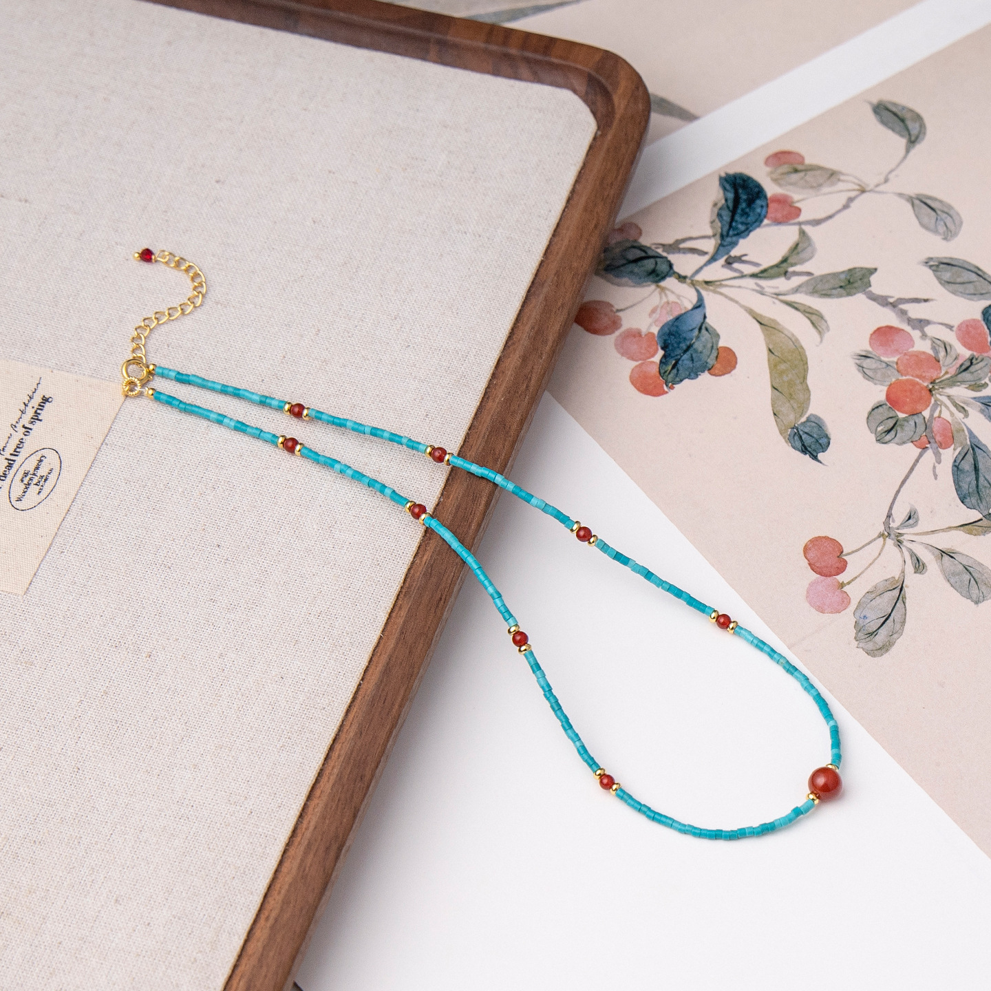 National trendy new Chinese turquoise south red agate beaded necklace women's light luxury high-end clavicle chain gift wholesale