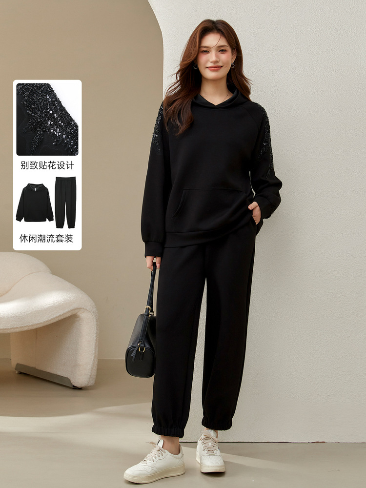 модный комплект для полных, спортивные брюки с капюшоном, двухпредметный комплект 2024