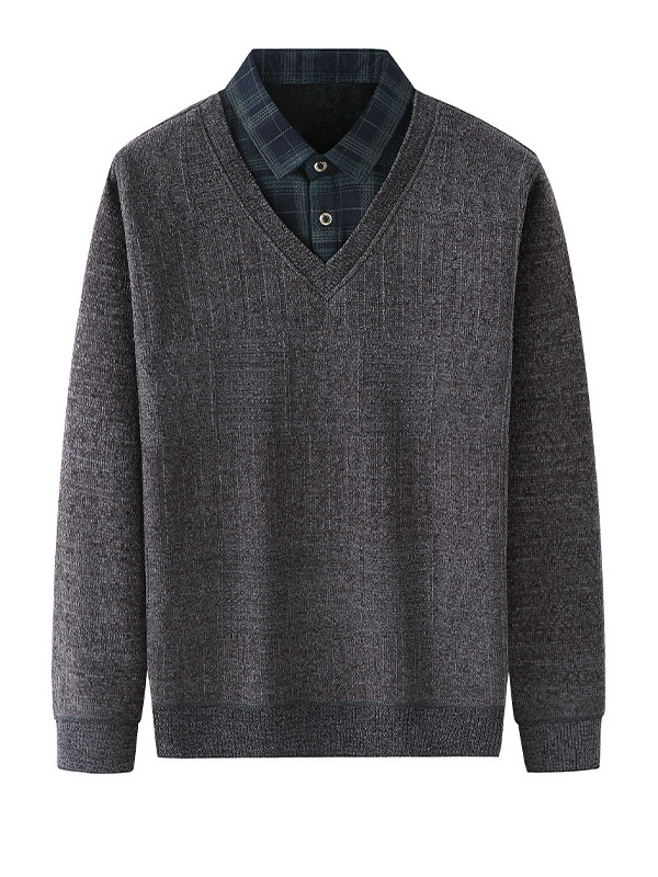 Теплый свитер с утеплителем, фальшивый комплект, для мужчин среднего возраста