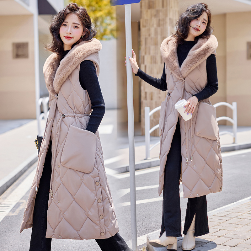 Down Cotton Vest for Women 2024 New Autumn and Winter Mid-Length European Style Outer Vest Design Vest