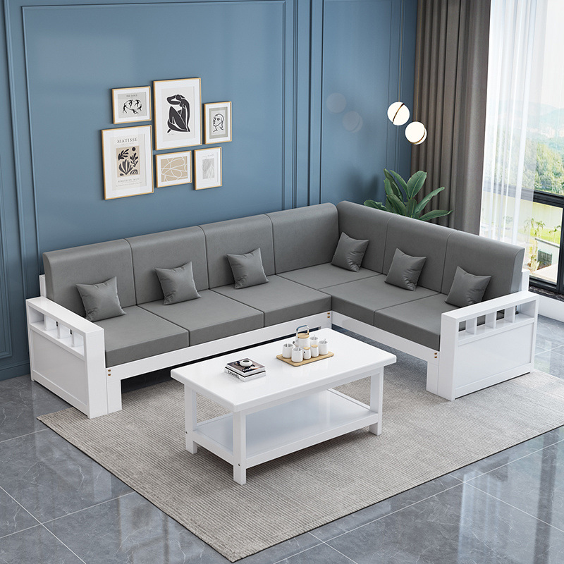 Простой современный диван из массива, комбинация с кофейным столиком, для малой квартиры, угловое шезлонг, сосновый диван, новый китайский стиль