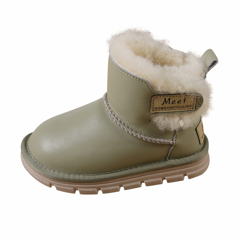 Children's Sheepskin One-Piece Snow Boots Boys Cotton Shoes Leather Wool Warm Shoes Non-Slip Women's Boots Baby Shoes