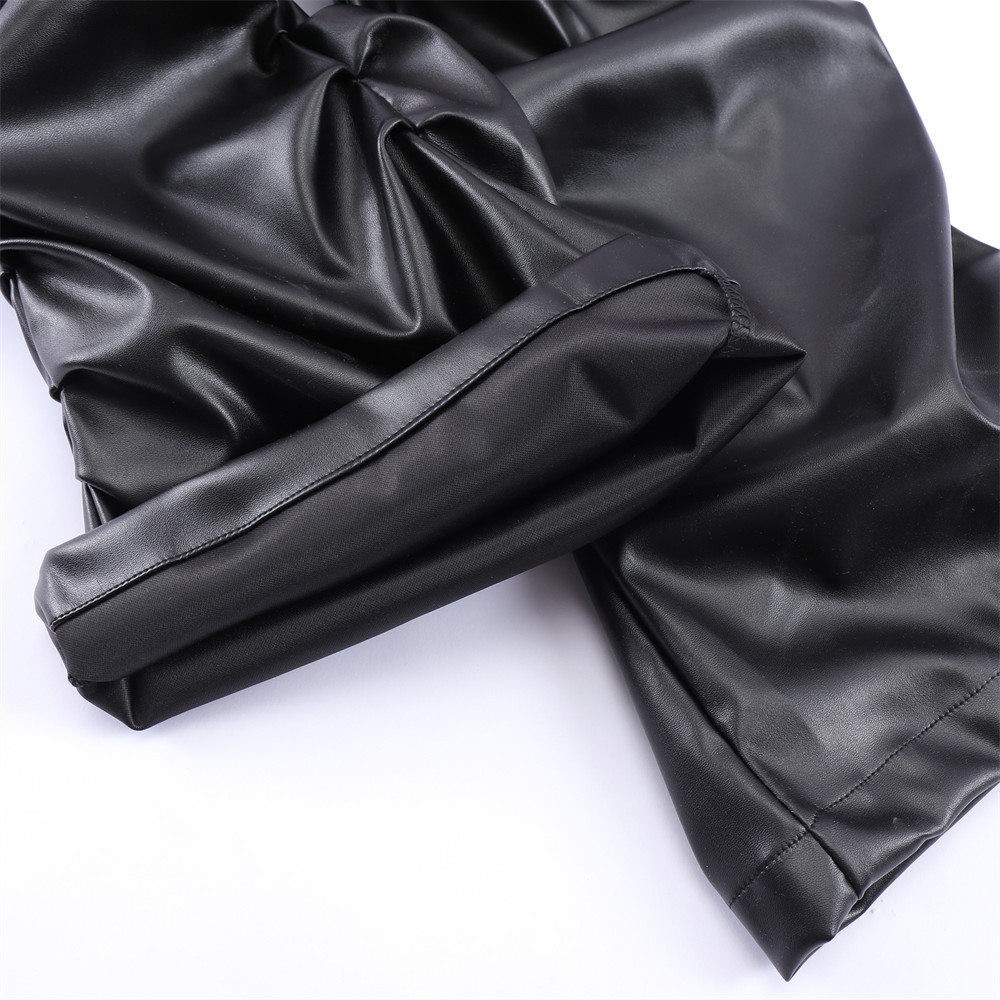 Dark Punk Niche Design Glossy Pleated Pu Leather Pants Men's Ins National Trend Hip-Hop Loose Casual Pants