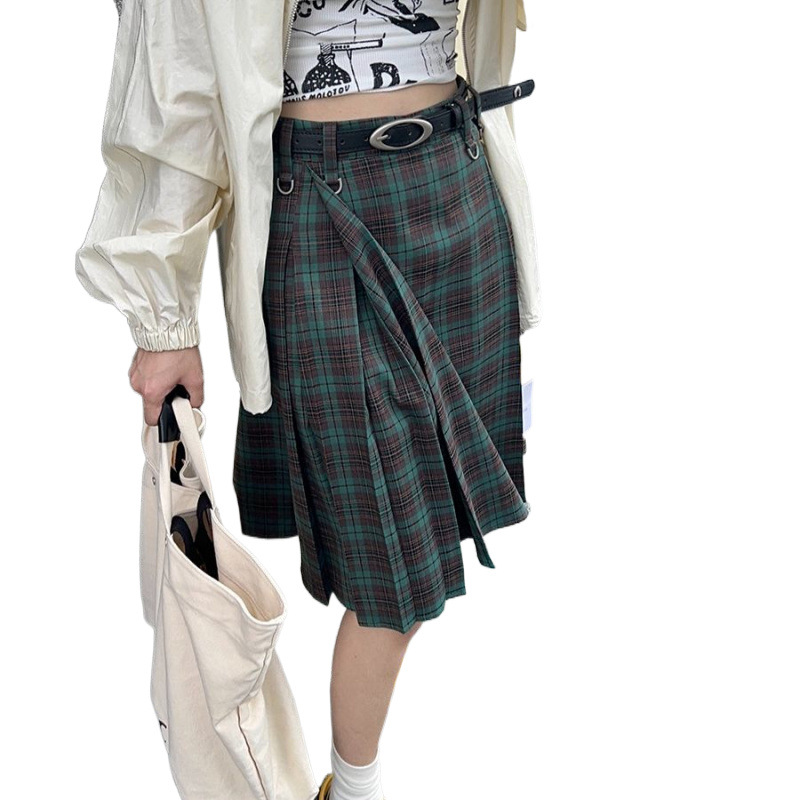 Vintage Plaid Skirt Pleated Skirt 2025 Autumn High Waist Pleated Skirt New Slimming College Style Plaid Skirt