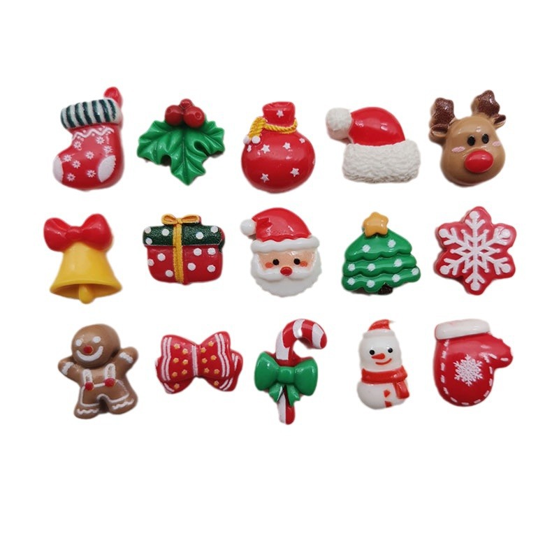 Cartoon small size Bright Christmas Hat Tree Snowflake Elk Resin Accessories DIY Phone Case Hairpin Nail Art Patch