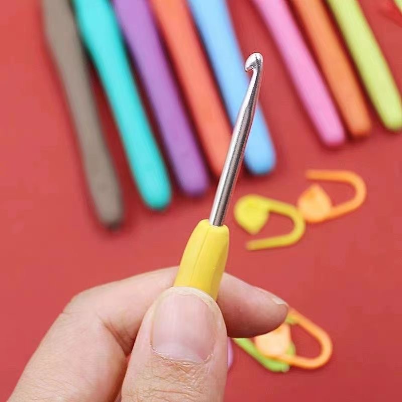 Crochet tool suit hook doll wool stainless steel color soft handle crochet sweater needle DIY knitting material bag