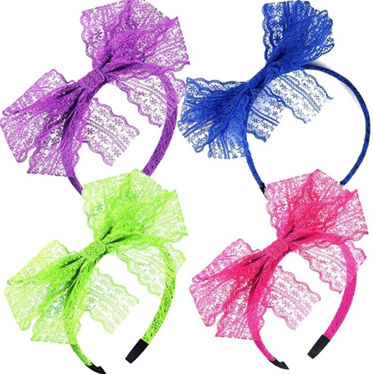 European and American 1980S Lace Headband Bow Headband Wide Edge Women's Retro Big Bow Headband Headwear Headwear Hair