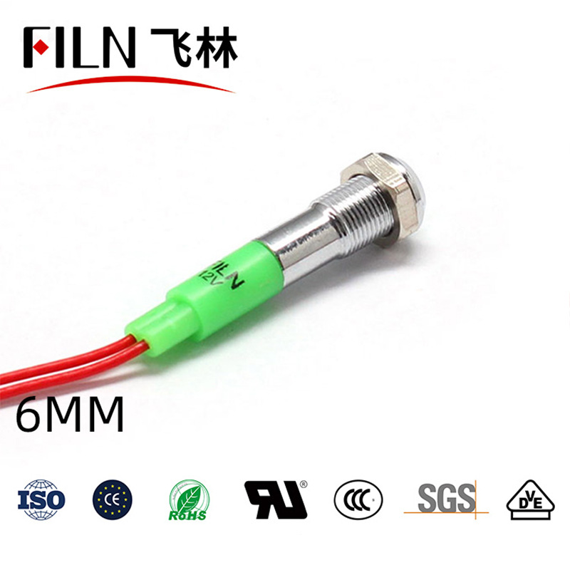 6mm protruding head with line indicator 12V220V metal signal lamp LED waterproof and high pressure resistant (FL1M-6SW-1)