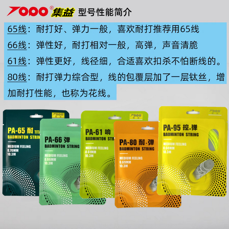 Jiyi Badminton String Pa95 String 65 String 61 Elasticity 66 Professional Training Competition 80 String Racket String Available in Multiple Colors