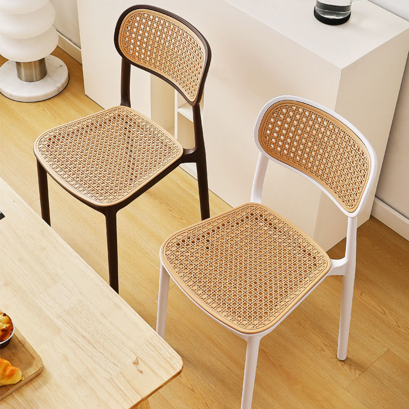 Manufacturer Customized Internet Celebrity Rattan Plastic Chair Household Stacked Small Apartment Armrest Dining Chair Outdoor Leisure Back Chair