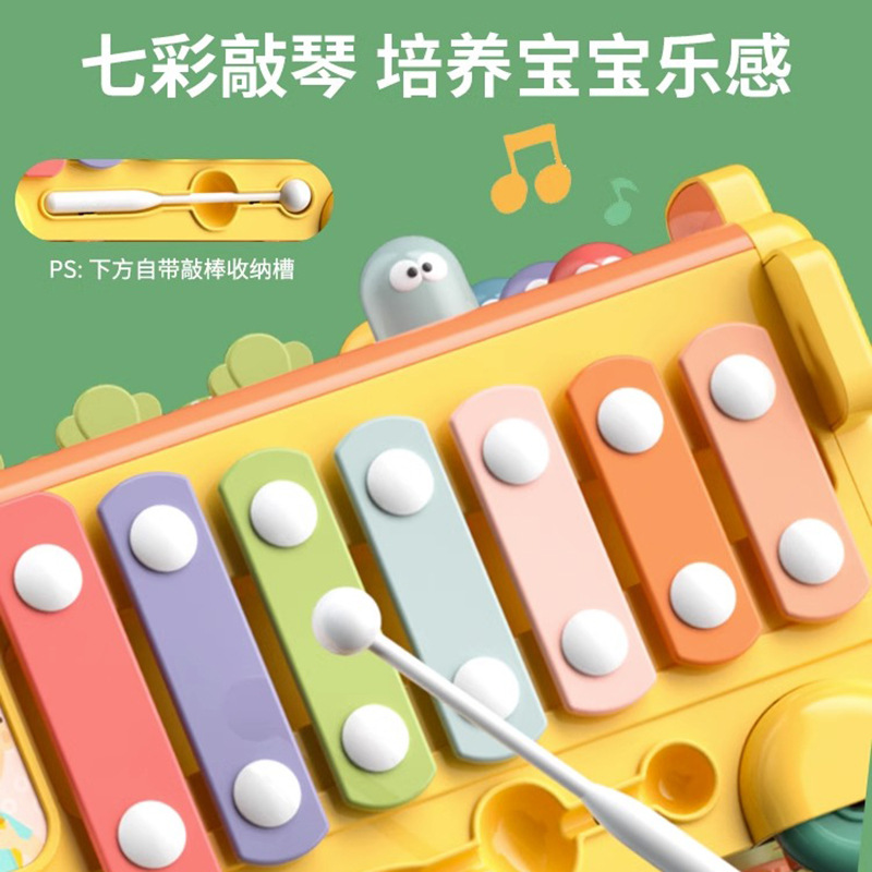 Infant early education puzzle multi-functional mole-beating and radish-pulling game six-sided bus knocking piano for 1-3 years old baby