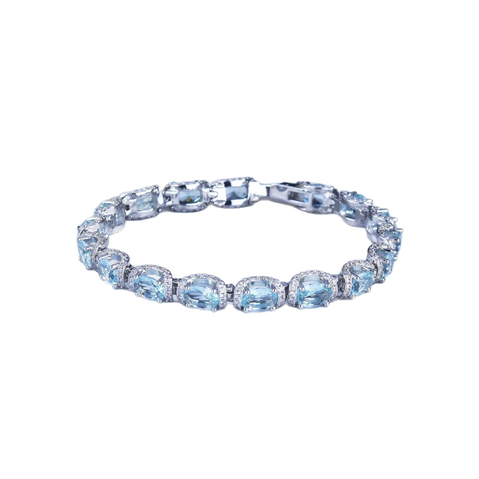 New European and American Micro-Encrusted Diamond Aquamarine Ring Galaxy Princess Lace Bracelet Colorful Treasure Trend