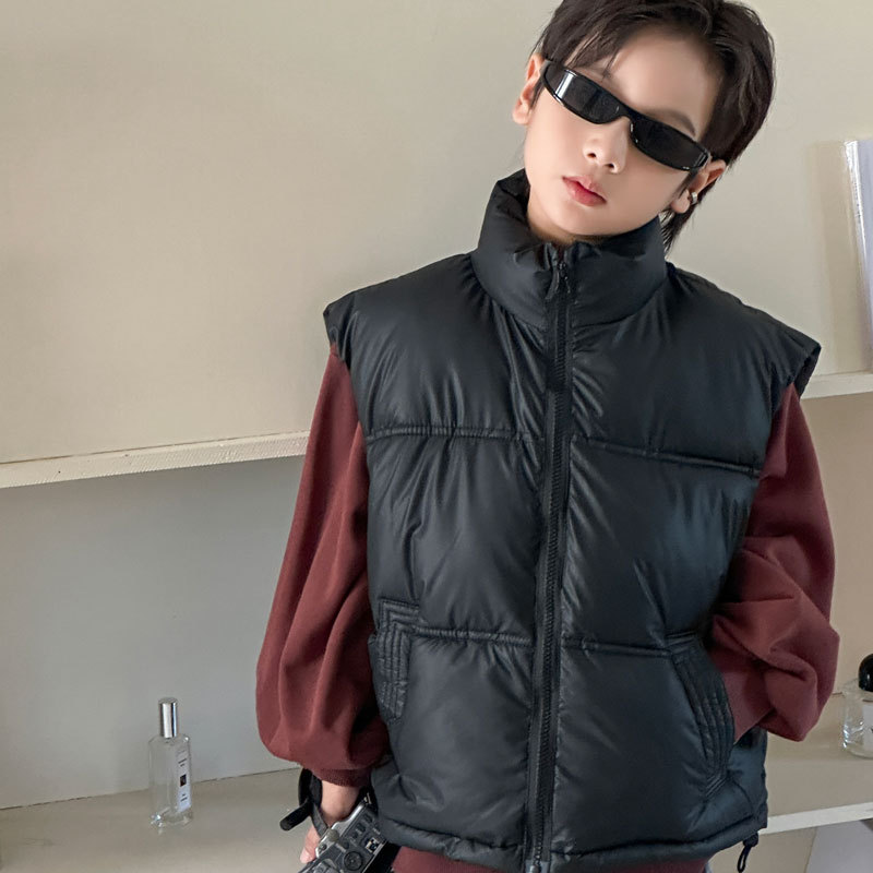 New Autumn and Winter Kidsren's Stand-Up Collar down Jacket Vest for Boys and Girls, Medium and Large Kidsren's Casual Thickeneded Lambskin Vest