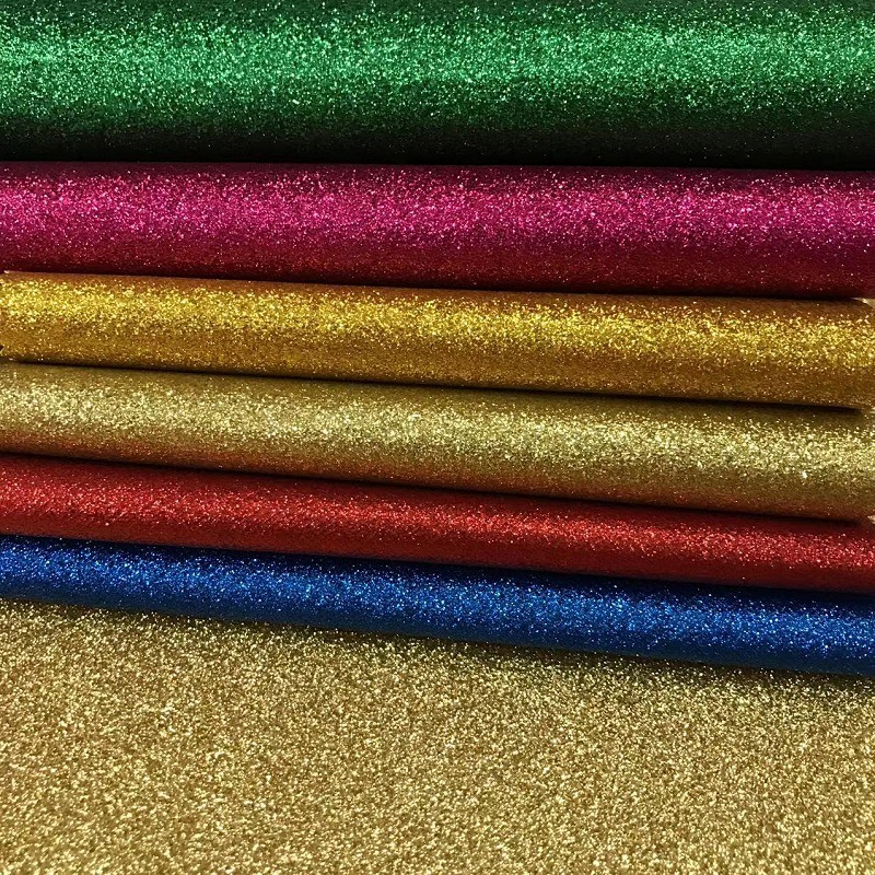 Glitter Non-Woven Glitter Leather Fabric Waterproof Pu Leather Artificial Leather Double-Sided Adhesiveable Textile Fabric
