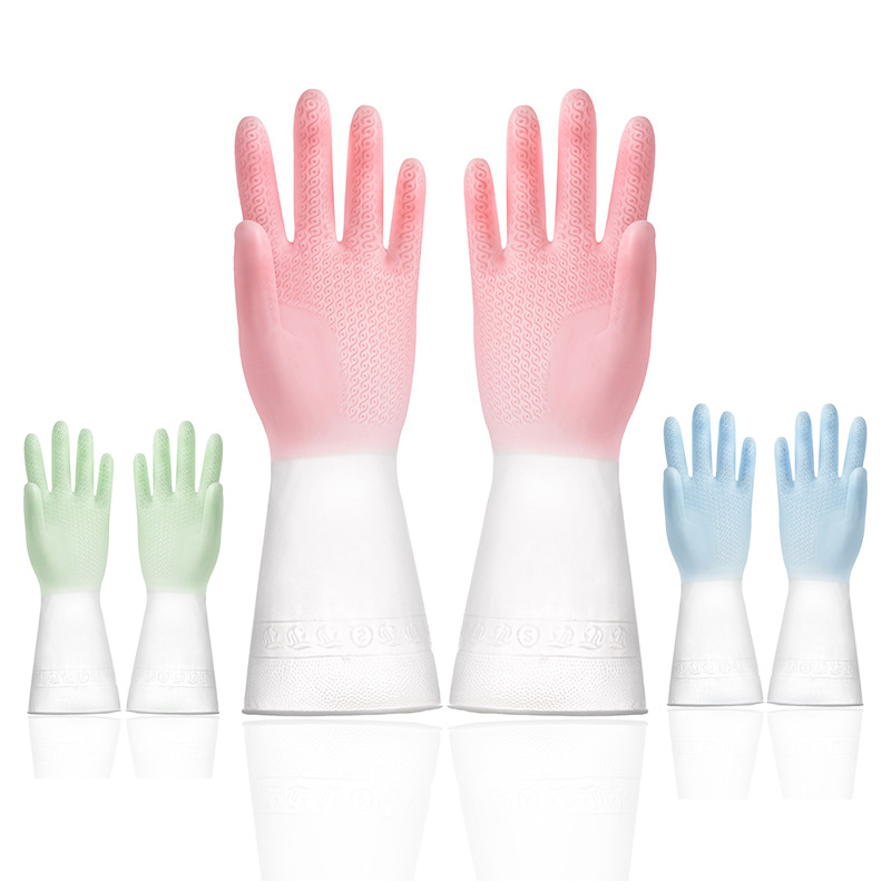 dishwashing gloves kitchen cleaning double color household gloves washing dishes washing clothes rubber waterproof thickened pvc