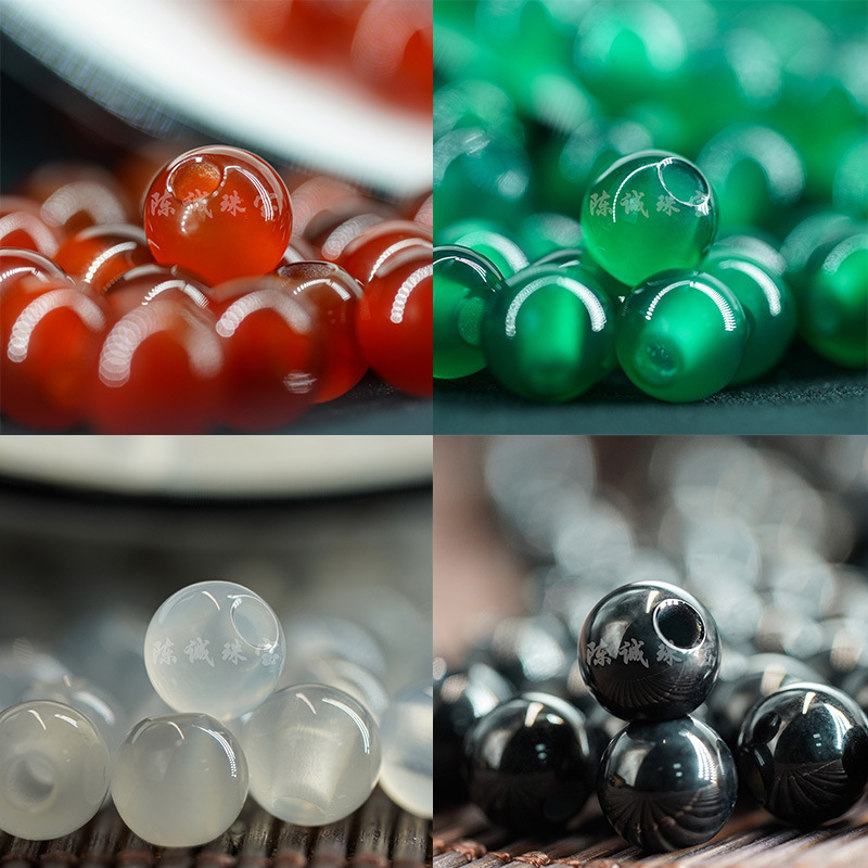 Factory Direct Supply of Agate Loose Beads, Large Hole Round Beads, Handmade DIY Jewelry Accessories, Semi-Finished Crystal Loose Beads