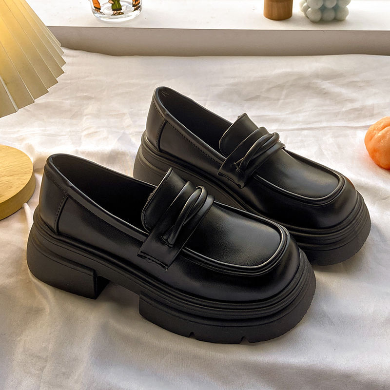 Thick-soled muffin loafers women's 2025 spring and autumn new women's shoes one-step black single-layer shoes British-style small leather shoes