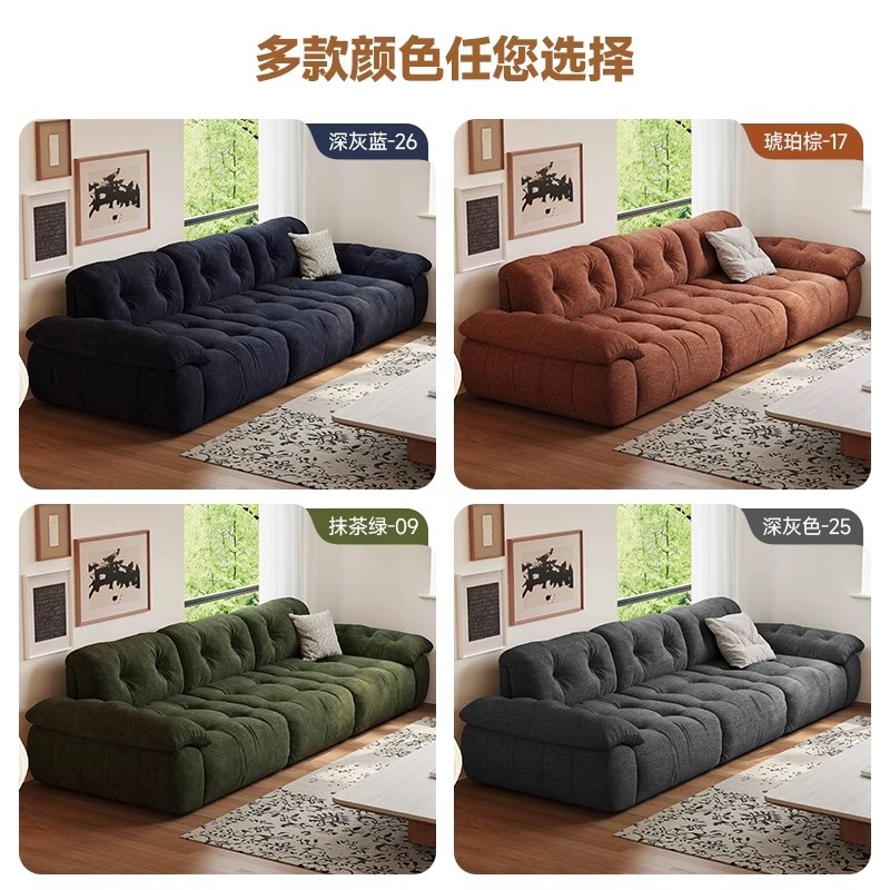 Vintage Fabric Sofa for Living Room with a High-End French Cream Style, Retro Adjustable Backrest Straight-Row Sofa