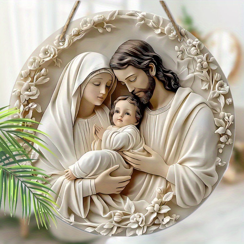 Крестовый Иисус Вера Теплая Семья Круглая Подвеска для Окна Праздничный Декор