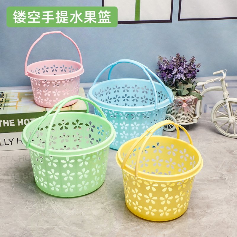 Маленькая полая пластиковая портативная корзина для сбора фруктов, яркая, для ягод, клубники и вишни