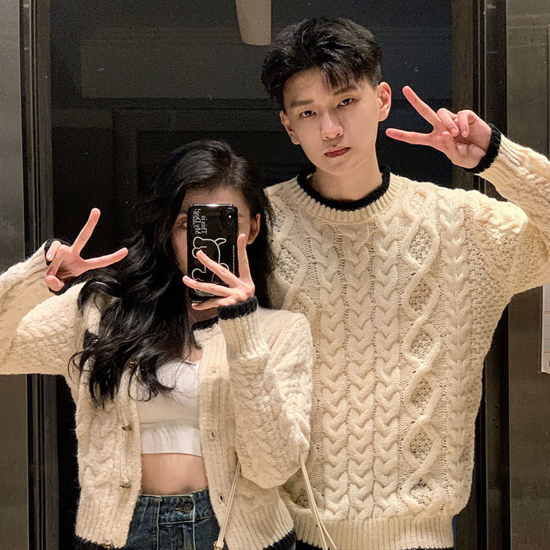 2023 Autumn New elegant fresh short women's cardigan sweater couple wear cardigan coat sweater men