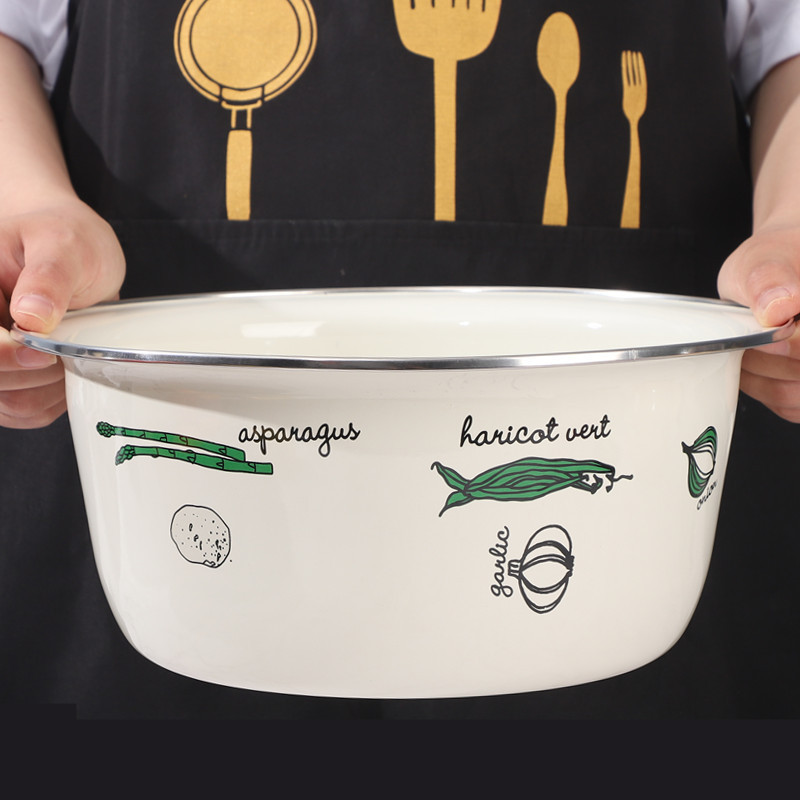 Enamel Kitchen Household Basin and Basin for Beating Eggs and Washing Vegetables, Enamel Basin for Mixing Vegetables, Sturdy Enamel New Model