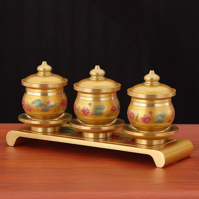 Household Indoor Copper Alloy Water Cup Buddha Cup for Guanyin God of Wealth Immortal Tao Lotus Water Cup Direct Sales