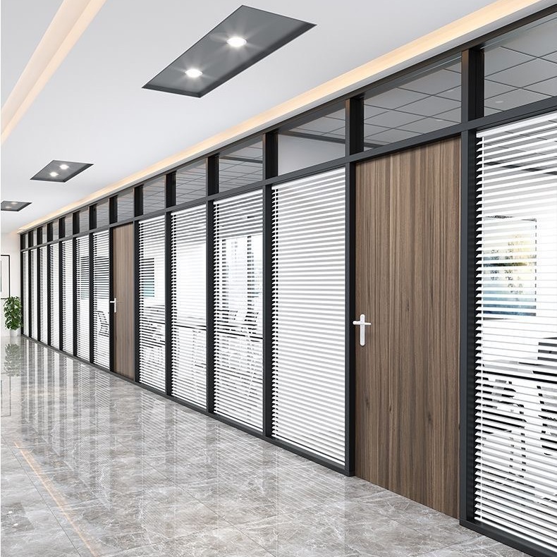 Office glass partition fireproof tempered glass wall office building sound insulation room aluminum alloy double glass louver high partition