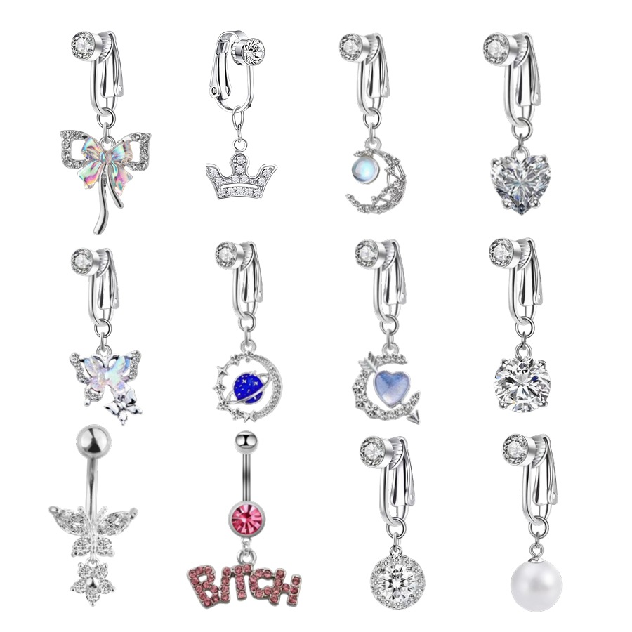Cross-Border Hot Sale New Style Punch-Free Fake Navel Buckle 316 Stainless Steel Multi-Style Diamond Navel Nail Clip Manufacturer