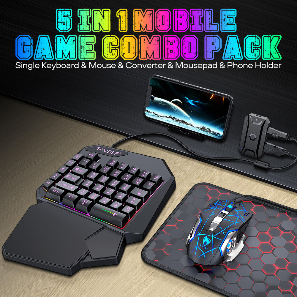 T-Wolf Lei Wolf Tf900 One-Handed Keyboard and Mouse Game Set Throne Mobile Game Chicken-Eating Artifact Left-Hand Keyboard