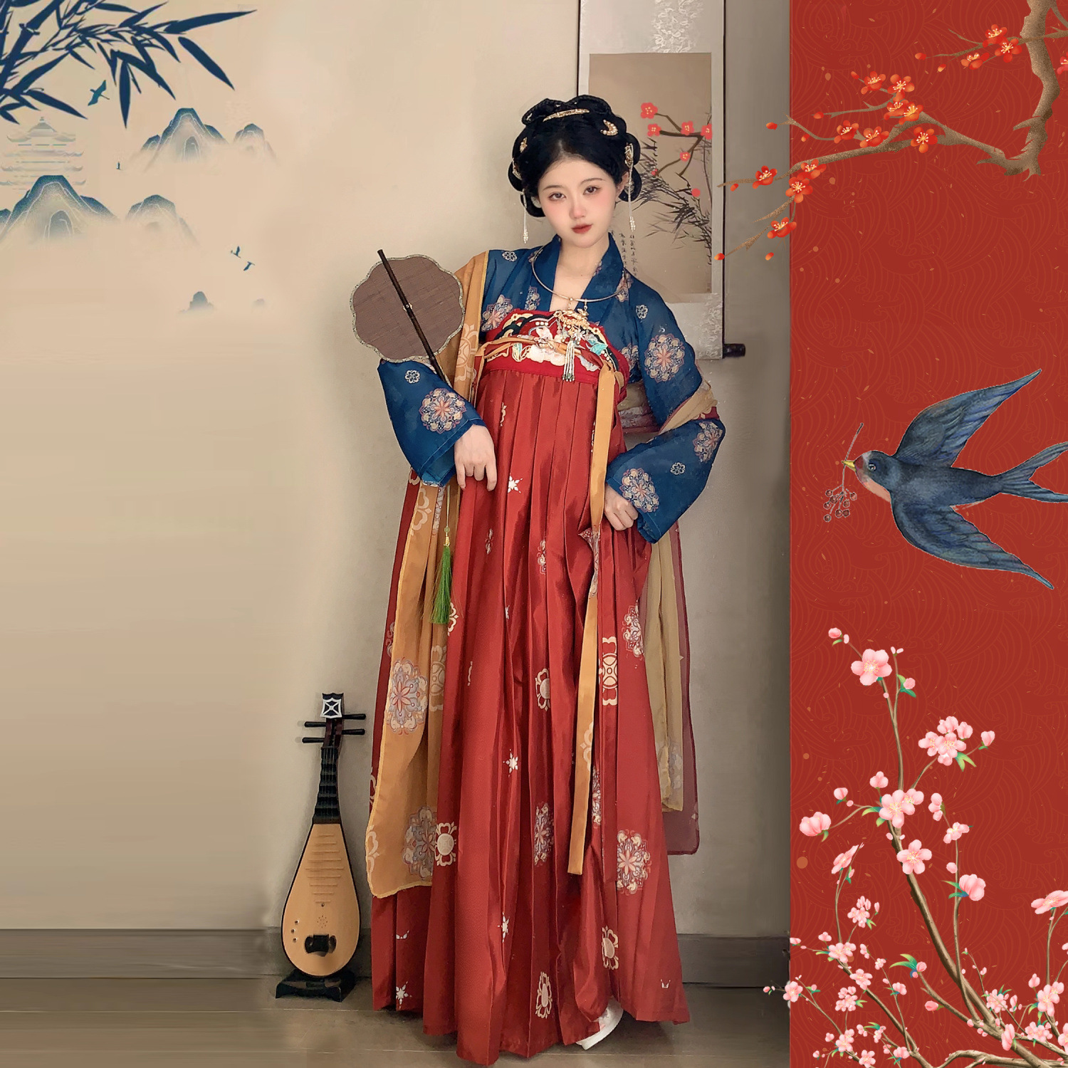 [Revlon] Original genuine goods Hanfu Female Spring Tang Style Chest-up Skirt Rufeng Spring Cabbage Full Girlfriend