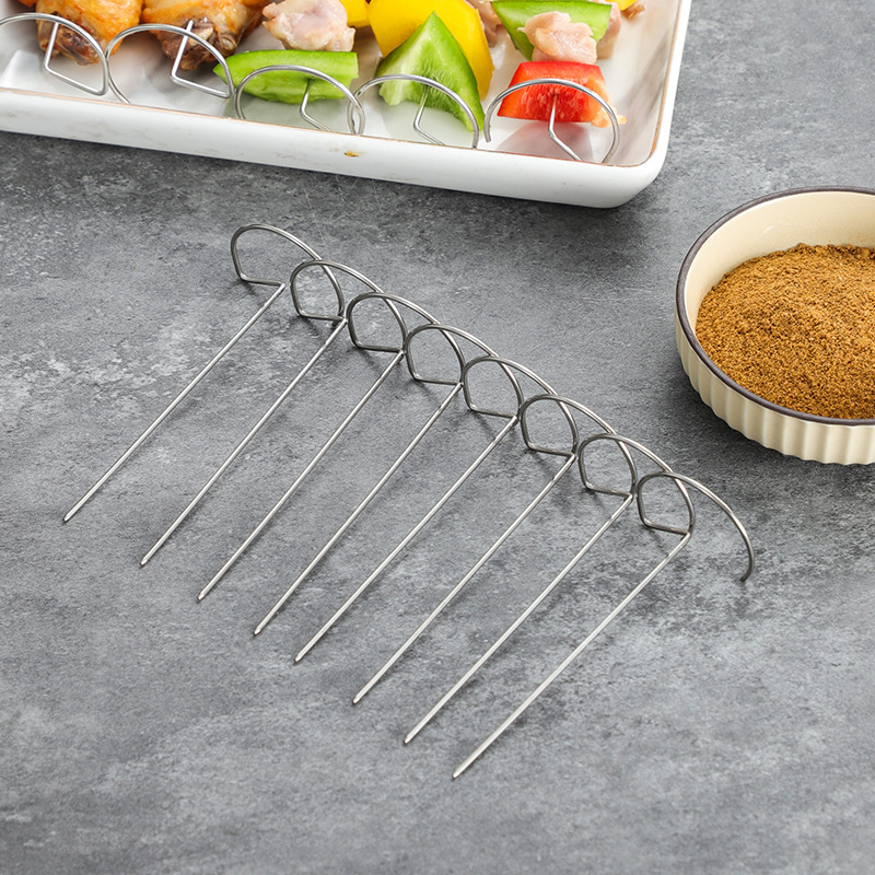 Household Stainless Steel Barbecue Sticker Thickened Meat Sticker Barbecue Needle Air Fryer Vertical Grill Sticker