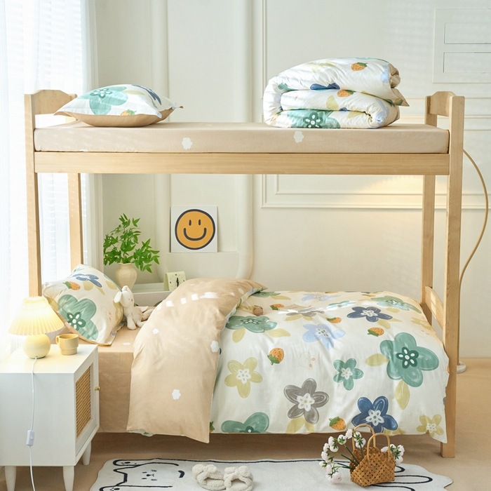Fresh and Simple All-Cotton Student Dormitory Bunk Bed Three-Piece Set, Pure Cotton Six-Piece Set of Bed Sheet and Duvet Cover for School