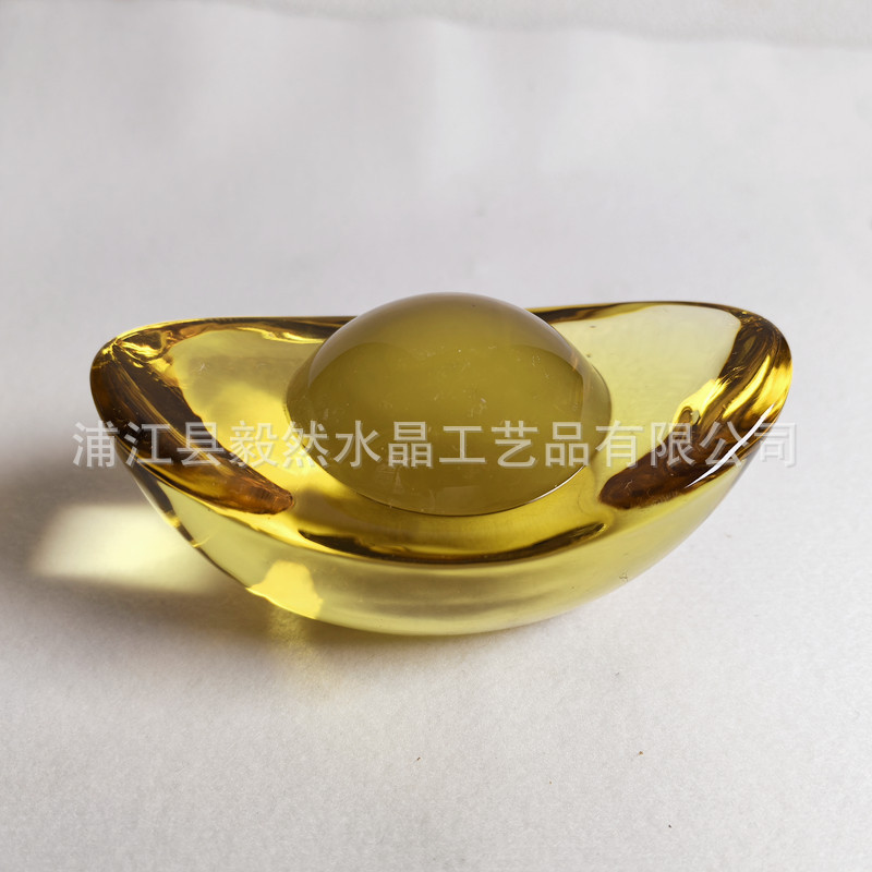 New Citrine Ingot Wholesale Glass Golden Ornaments Gold and Jade Full Hall Home Decoration Ornaments Chinese Small Ingot