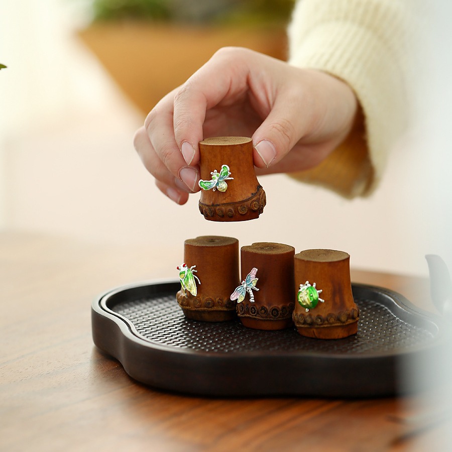 Bamboo root cover set mini small incense incense holder tea ceremony accessories household indoor creative small incense burner ornaments manufacturers wholesale