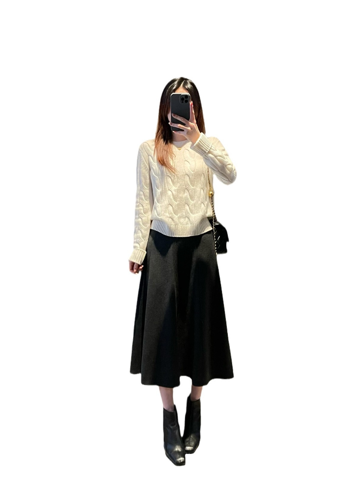 Eight-piece skirt French silk cashmere acetate skirt elastic waist wool skirt A- line umbrella skirt autumn and winter F101509