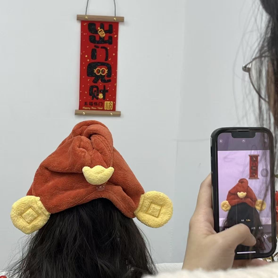 God of Wealth Yuanbao Dry Hair Cap Cartoon Hair Shower Cap Cute Headband Thickened Water Absorbent Quick-drying Pullover Hair Cap New Style