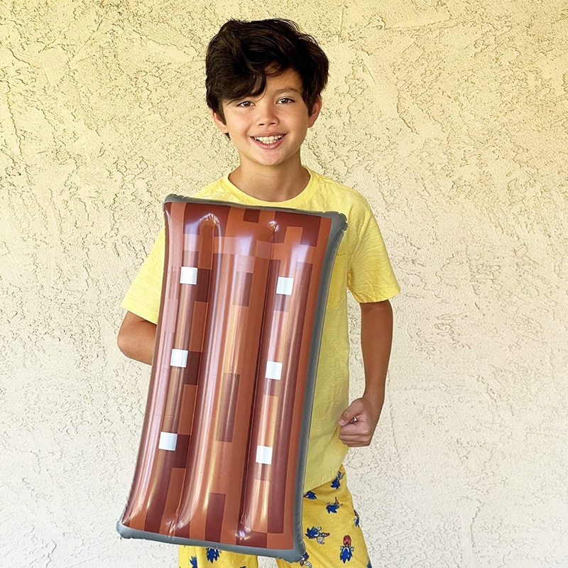 Cross-Border Inflatable Toy Sword Pixel Inflatable Knife Kidsren's Mosaic Plaid Sword Halloween Toy Stick Hammer Ax