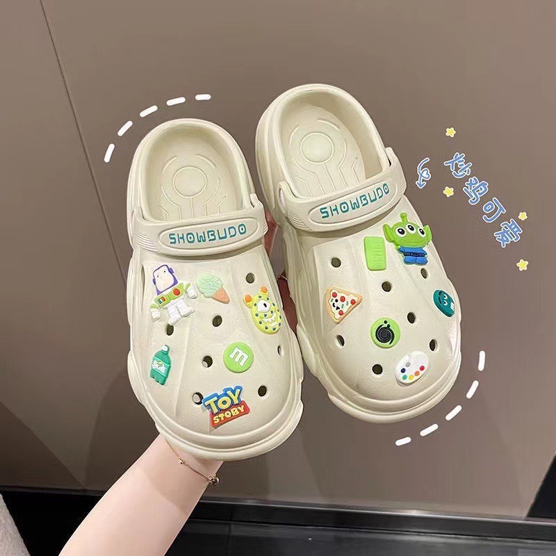 Hole Shoes Women's Outwear Korean Style Cartoon Summer Two-Wear Beach Toe Thick Slippers Couple's Sandals and Slippers for Men